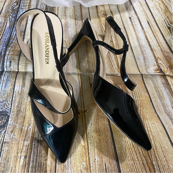 NEW Loslandifen Black Patent Leather 3 1/2” Stiletto Heels - Picture 1 of 7